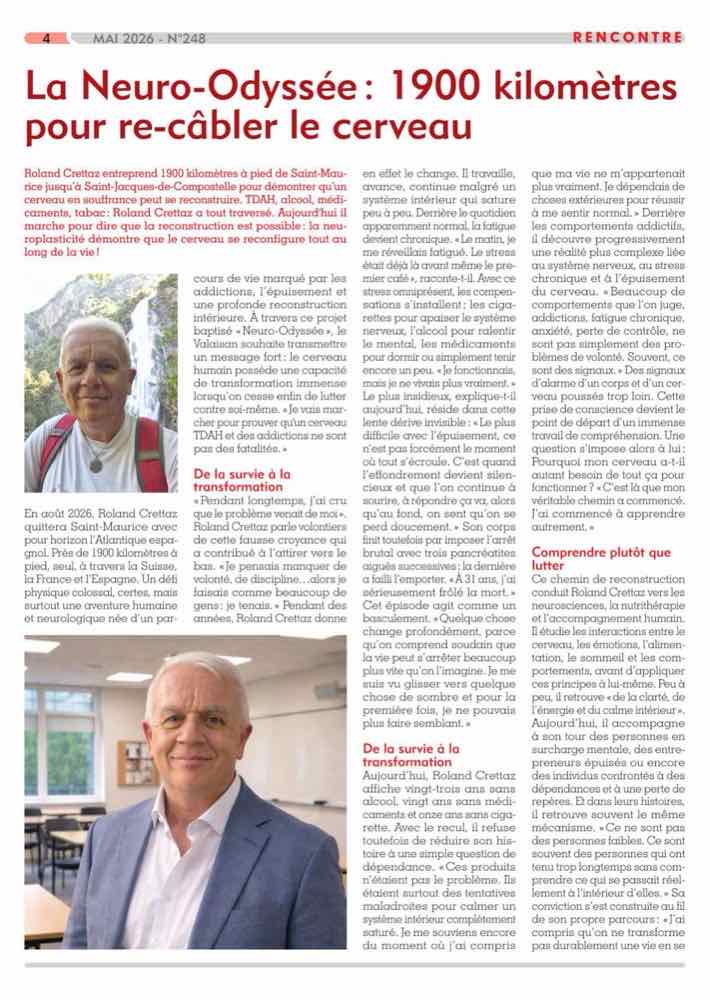 Article du journal Le Carrefour N°248 sur l'Association Neuro-Odyssée de Roland Crettaz